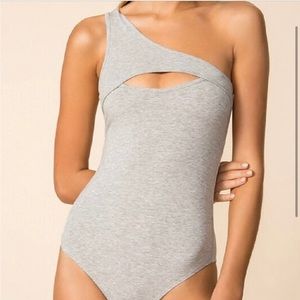 Superdown Grey One Shoulder Bodysuit